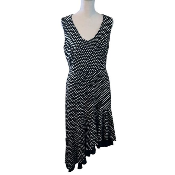 Tommy Hilfiger sz6 asymmetrical blue&white polka dot sleevelss back zip midi EUC - Picture 1 of 12